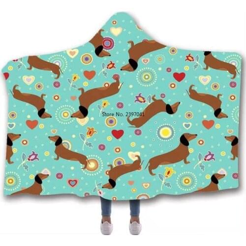 Dachshund Print Hoodie Blanket Animals Sherpa Fleece Blanket on Sofa Bed Home Warm Travel Blanket for Girls Boys Dropshipping