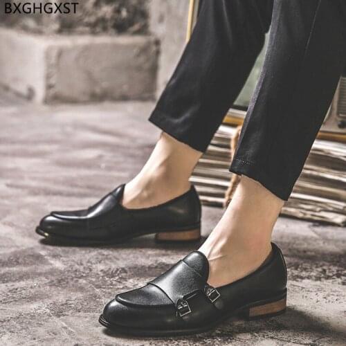 Brown Mens Loafers Shoes Luxury Black Men Wedding Shoes 2021 Dress Double Monk Strap Leather Shoes Men Formal Chaussure De Homme