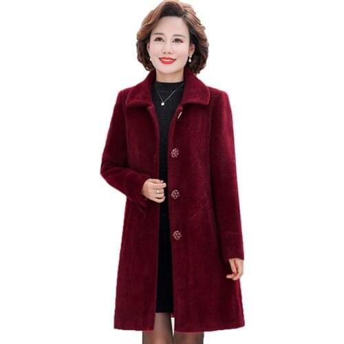 Mink Fleece Womens Jacket Middle-aged Elderly Mothers Woolen Coats Mid-length Autumn Winter Thick Keep Warm Coat Outwear W245