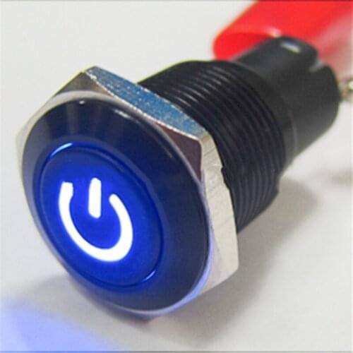 Hot !) 16mm Power symbol Latching push button switch(PM162F-11ZDT/B/12V/A/IP65 with power symbol,CE,ROHS)