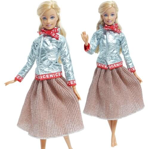 Fashion Cool Silver Leather Coat Jacket Long Skirt Casual Wear Clothes Accessories for Barbie Doll Girls Toy