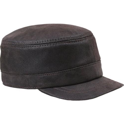 Leather hat in winter Male ear muff grinding sand leather hat male flat caps winter hat for man
