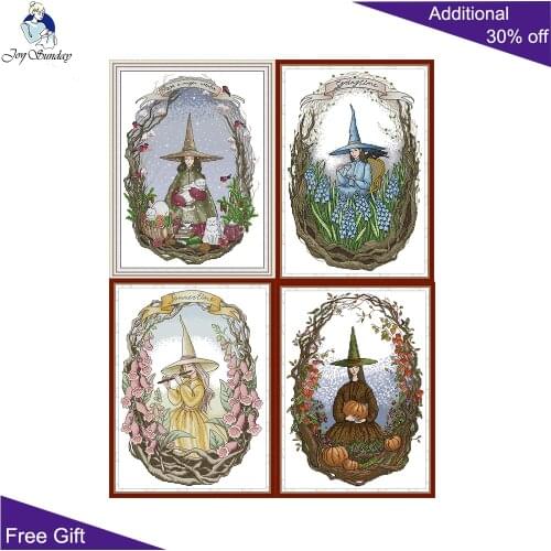 Joy Sunday Winter Spring Summer Autumn Magic World RA344 RA358 RA359 RA360 Home Decor Four Seasons Witch Cross Stitch Kits