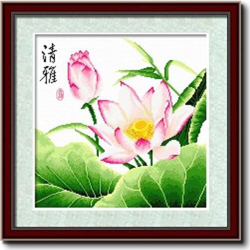 Blooming Lotus Flowers Dragonfly Birds on Lotus Flower Stamped Cross Stitch Kit Embroidery needlework set