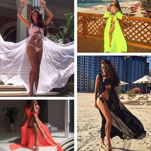 Bikini Cover Up Chiffon Women Beach Cover Ups Swimsuit Beach Dress Cape Sun Bath 2021 Summer Crochet Lace Women Beach Wear