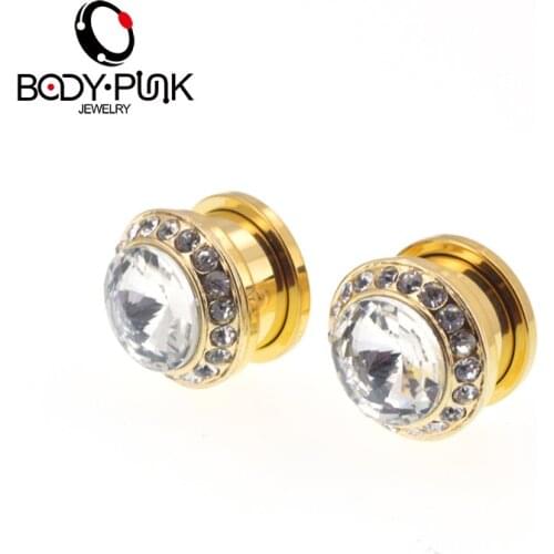 Body Punk Ear Expander Flesh Tunnel Jewelry Rose Filigree Big CZ Ear Plugs Body Jewelry Trendy PLG 130