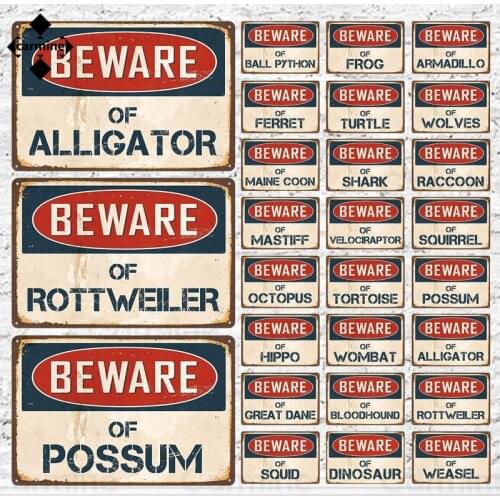 Warning Tin Plate Customized Warning Sign Metal Poster Vintage Wall Sticker Shabby Metal Sign Beware of Animals for Garden Decor