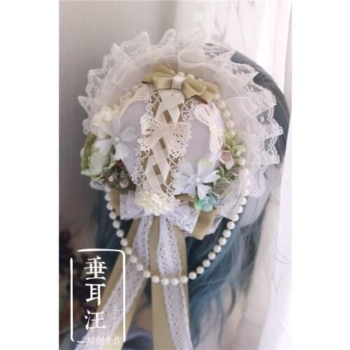 Vintage French style Handmade Original Sweet Light green Bead Chain Lace Bowknot girl Small Top hat Tea Party Cos Headwear Props