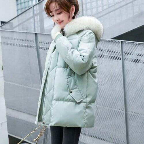 Coats female jackets 2021 new solid color zipper loose casual parkas warm fur collar hooded winter coats woman down jacket