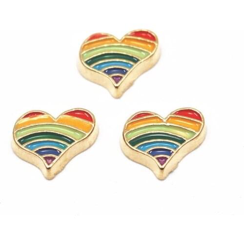 20Pcs/Lot Rainbow Heart Alloy Floating Charms Hand-made DIY for Glass Lockets