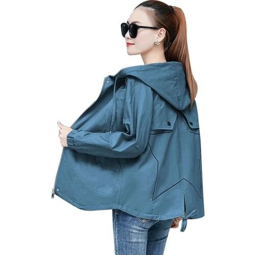 Casual Khaki Hooded Windbreaker Overcoat Female Plus Size 3Xl 4Xl Long Sleeve Short Trench Coat Women 2021 New Spring Autumn