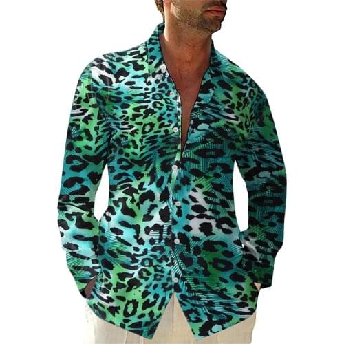 New Arrival 2021 Shirts Mens Casual Leopard Printed Holiday Blouses Top Summer Autumn Goth Long Sleeve Cardigan Buttons Kimono