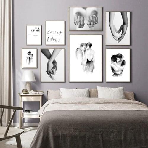 Hand In Hand Abstract Lovers Sweet Love Maxim Black And White Canvas Painting Decorative Pictures For Room Decoration Home Decor