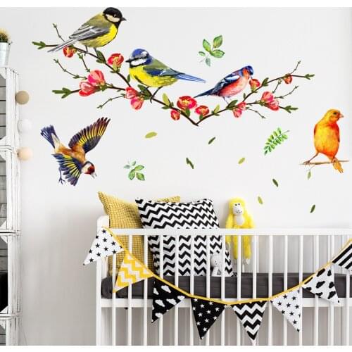 Hand Painted Wall Sticker Branch Birds Wall Decal Home Living Room Bedroom Decor Art DIY Self-adhesive Room Decoration Aesthetic