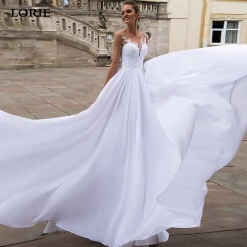 LORIE Boho Chiffon Wedding Dress 2020 Robe de mariee A Line Vintage Lace Top New Bridal Dress Chiffon Wedding Gowns