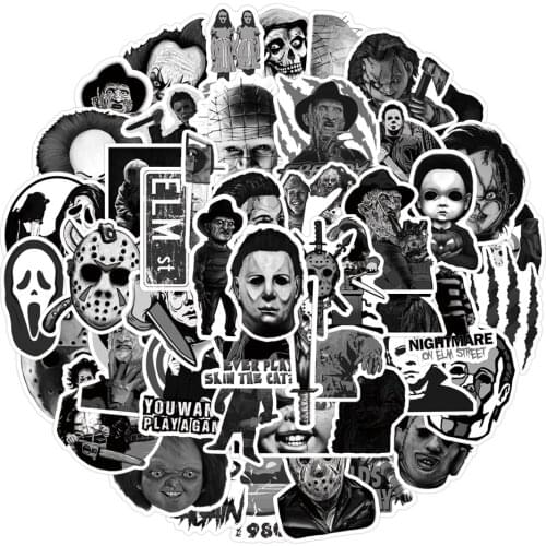 10/30/50PCS Black and White Mix Horror Movie Graffiti Stickers Skateboard Laptop Motorcycle Luggage Waterproof Kid Sticker Toy