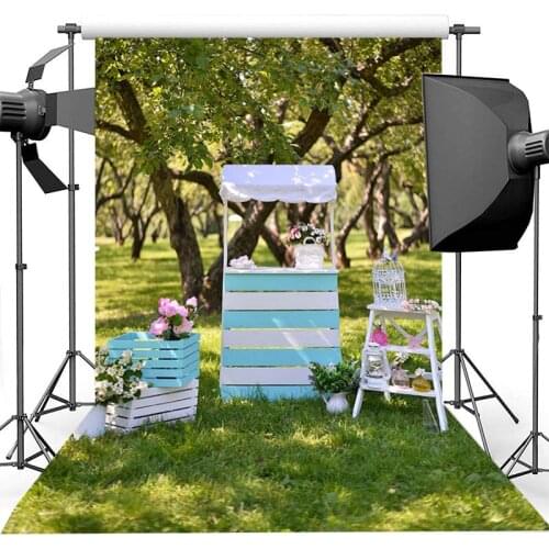 Spring Park Flowers Photography Backdrops Green Lawn Forest Picnic Photography Backdrops Family Party Outing Photo Background