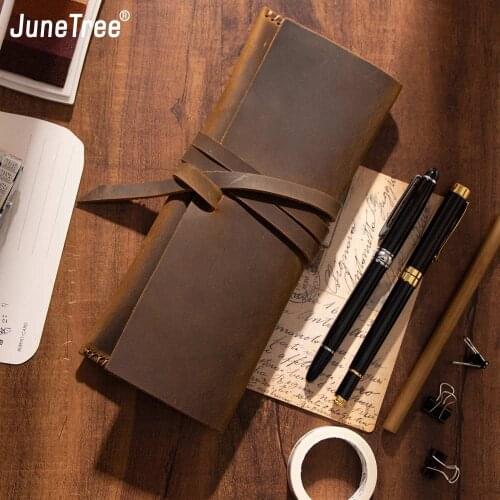 Vintage cowhide Genuine leather pencil case pen handmade stationery bag brief vintage purse organizer holder large capacity