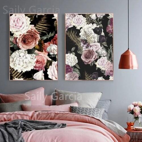 Vintage Style White Pink Rose White Hydrangea bouquet Poster Print Art Canvas Painting Picture Home Wall Art Modern Decoratio