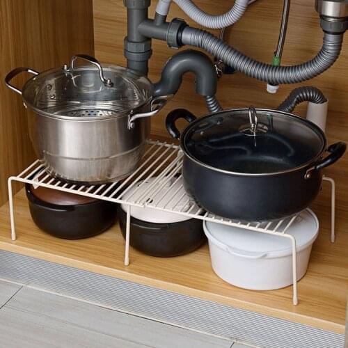 Iron Adjustable Kitchen Under Sink Storage Rack Dish Drying Rack Seasoning Cans Bottles Shelf Cabinet Organizer Cooker Holder