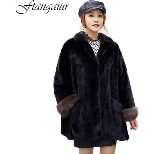 Ftangaiur 2020 Winter Import Purple Standard Velvet Mink Fur Coat Womens Sable Fur Sleeve Medium Natural Real Mink Fur Coats