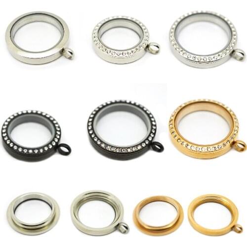 10pcs Hot sale plane round screw crystal stainless steel Memory living glass locket pendant , floating charms for Women