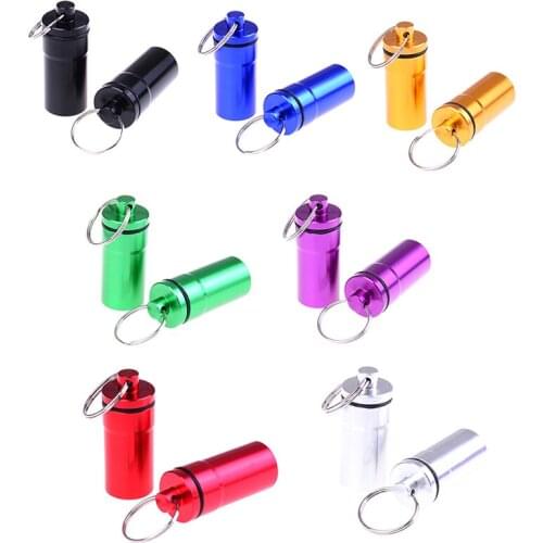 2Pcs Portable Mini Pill Container Bottle Storage Case Keychain Waterproof Aluminum Pill Box High Quality