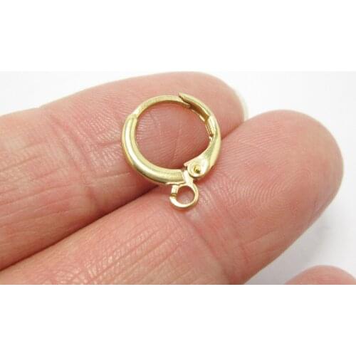 Brass leverback Earring clip clasp 14.5x12x2mm Round raw brass ear hooks with bail -20pcs R1214