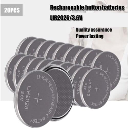 20PCS Rechargeable Battery LIR2025 3.6V Lithium Button Built-in Coin Cell Batteries Watch Cells LIR 2025 Replaces CR2025