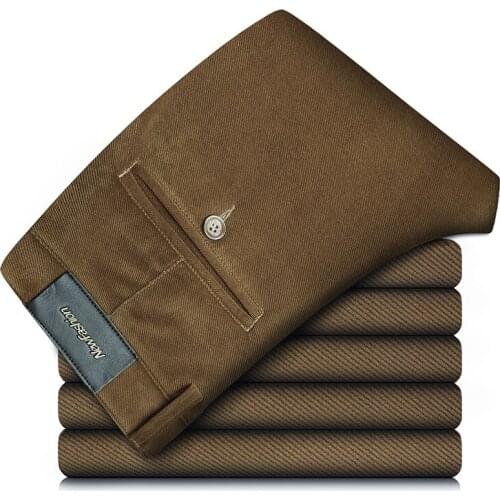 2021 Autumn Winter Brand-fitting Straight Stretch Corduroy Pants Business Classic Style Youth Mens Thick Warm Slim Trousers