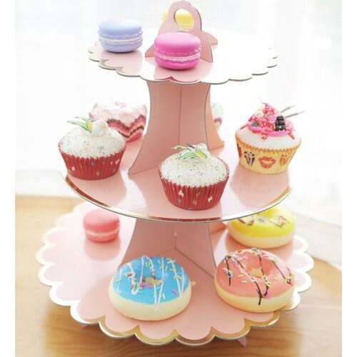 3-Layer Cupcake Stand Round Cardboard Cupcake Holder Foldable Baby Showers Birthday Wedding Party Decor Dessert Table Supplies
