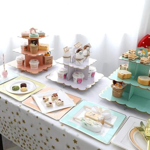 3-Layer Cup Cake Stand Square Cupcake Holder Durable Exquisite Dessert Holder Stand Wedding Party Decor Foy Baby Birthday Party