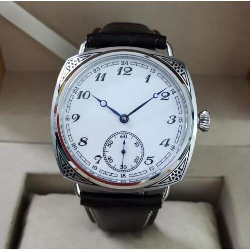 47mm GEERVO No logo 316L stainless steel carving pattern Watch case Blue hand Manual mechanical mens Watch ST3621 movement