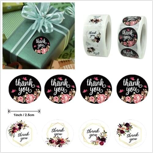 500pcs/roll Flower Thank You Stickers 2.5cm Wedding Party Gift Business Packaging Sealing Decoration Label Stationery Sticker