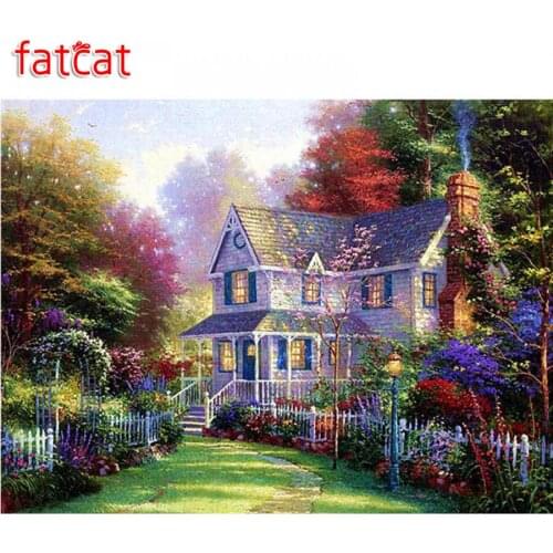 FATCAT Villa garden view 5D Diy Diamond Painting Full Square Round Drill Diamond embroidery Rhinestone Picture home decor AE661