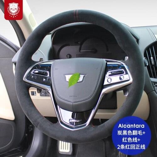 Real Alcantara Steering wheel cover fit for Cadillac CT65 CT4 XT6 XT5 SRX XT4 suede hand-sewn grip cover Premium Car goods