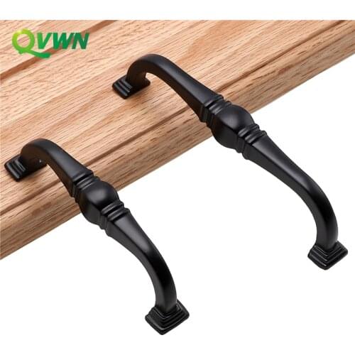 QVWN American Style Black Knobs Cabinet Kitchen Door Furniture Aluminum Handles Closet Dresser Wardrobe Shoe Box Pull