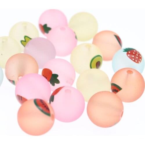 CHONGAI 15Pcs Acrylic Beads Fruit Pattern Round Beads For Jewelry Making DIY Bracelet or Nacklace Round Shape16mm