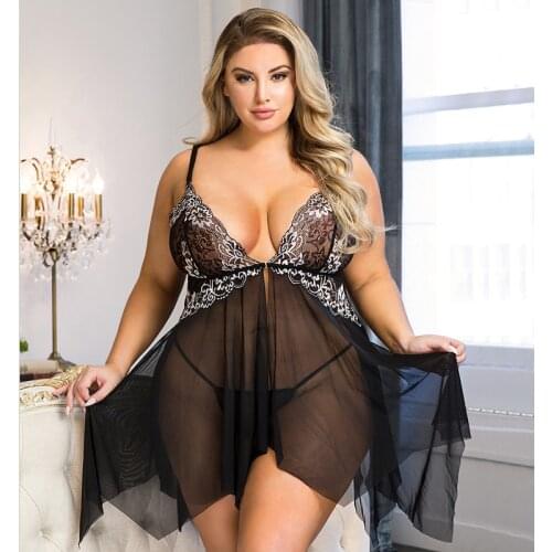 Comeondear Plus Size Sleepwear Womens Night Dress Front Closure Chemise De Nuit Femme Sleep Tops Mesh Lace Pijamas Women Sexy