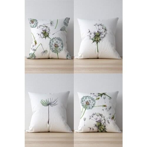 Double Side Printed Dandelion Patterned 4'Lü Suede Pillow Decorate Case Good Quality Stylish Home Garden Room Kitchen Gift Convenient Decorative Modern