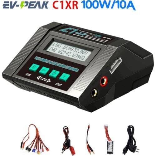 EV-PEAK C1XR 100W 10A 1-6S Balance Charger With JST_XH Adapter Board For LiPo LiFe NiMH NiCd Battery