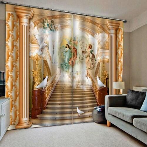Europe curtains 3D Window Curtain Luxury Blackout For Living Room angel curtain roman gold curtains