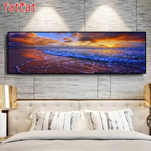 FATCAT large 5D Diy Daimond Painting Sunset sea scenery Full Square Round Drill Rhinestone Embroidery Sale home decor AE1606