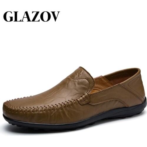 GLAZOV Summer Genuine Leather Men Shoes Loafers Hole Soft Breathable Male Moccasins Flats Casual Boat Driver Footwear Driving