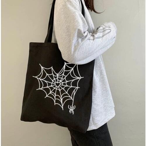 Dark Harajuku Canvas Bag Shopping Bag Fun Ulzzang Cute Casual Cartoon Print Gothic Female Bag Large Capacity Women Shoulder Bags