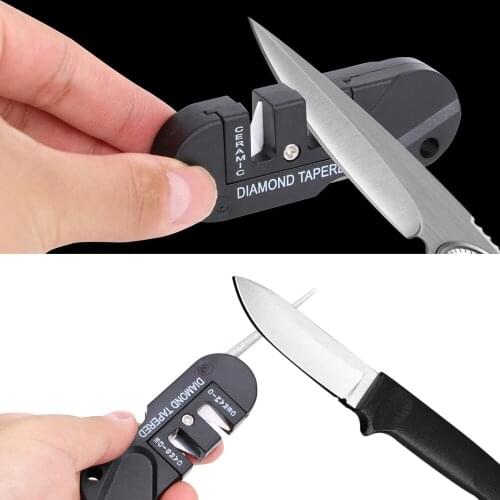 Knife Sharpening Tool Multifunction Outdoor Survival Hunting Foldable Two Stages Sharpener Pocket Keychain