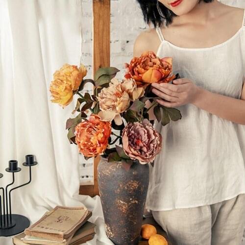 Fake Flower Eco-friendly Anti-fade Faux Silk Flower Artificial Peony Flowers Bouquet Supplies for Home