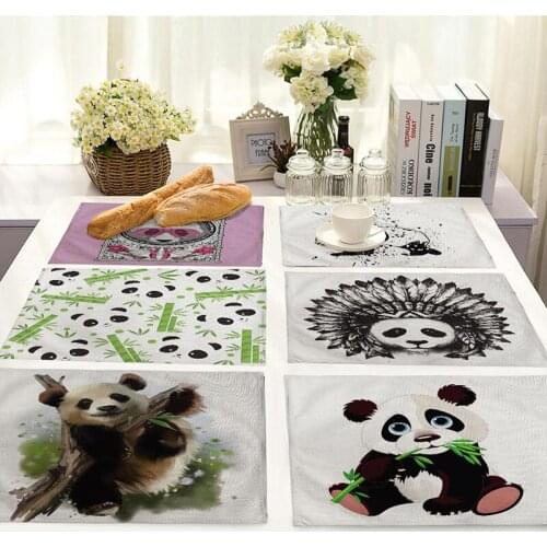 Panda Pattern Placemat Kitchen Mats Dining Table Mats Cotton Linen Drink Coasters Western Pad Bowl Breakfast Coffee Cup Mat