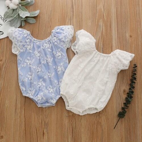 Princess Toddler Baby Lace Floral Playsuits Toddler Infants Flying Sleeve Romper Little Baby Girls Summer Cute Party Clothes