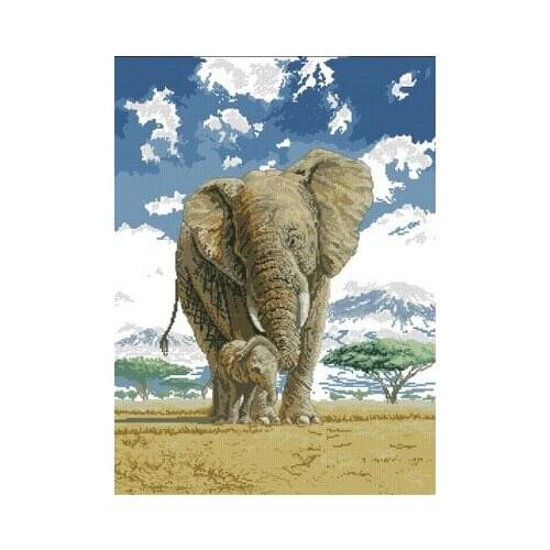 Top Quality Lovely Hot Sell Counted Cross Stitch Kit Elephant Mother and Baby Child Foal Two Elephants